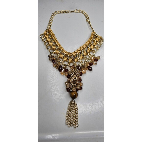 Macrame Cord and Beaded Lariat Statement Necklace 20" with a 7" Drop - Picture 7 of 7